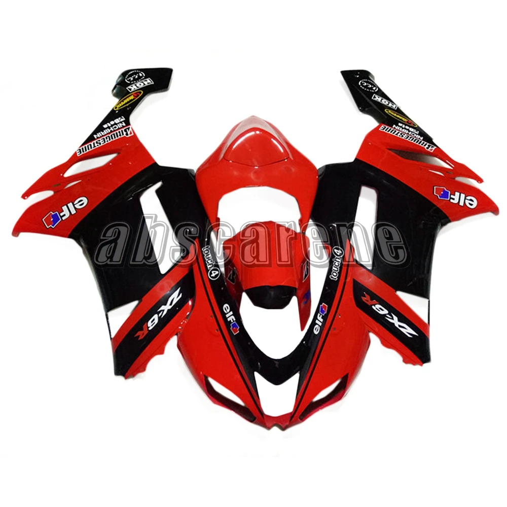 Полный обтекатель для мотоцикла Elf Gloss черный красный эмо Kawasaki ZX6R ZX-6R 2007 2008 07 08
