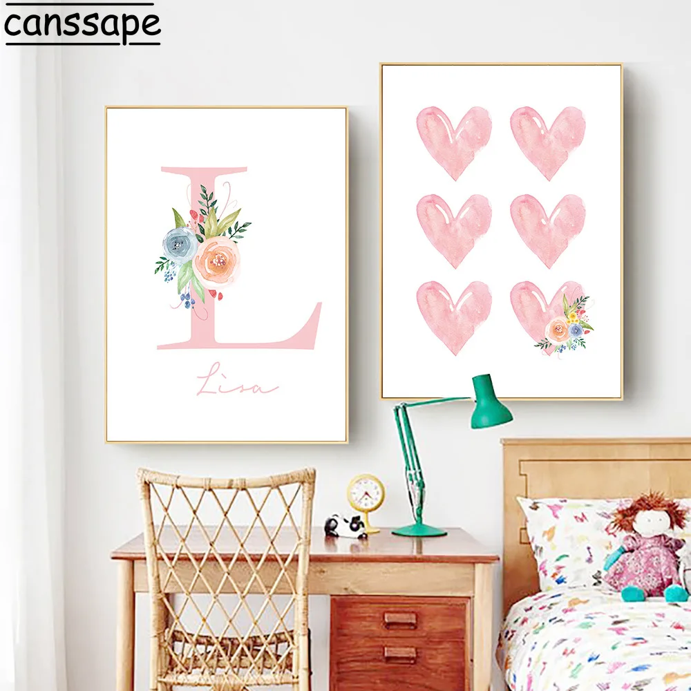 Настенный постер с именем на заказ Настенная картина розового сердца постеры