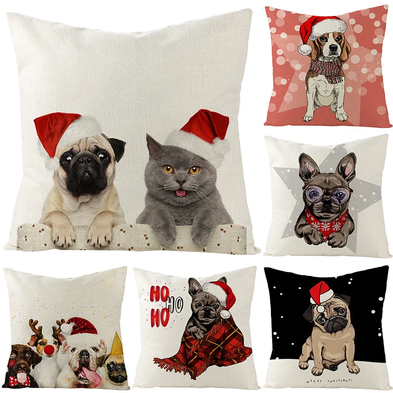 

Christmas Pillowcase 45x45 CM Cartoon Dog Throw Pillow Cover Home Office Linen Cushion Cover Decoration