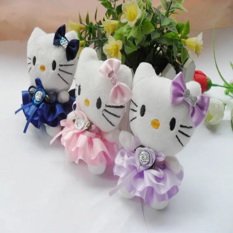 12 шт/лот Мини Кот Заполненная Плюшевая Игрушка в Платье Милые Котятки Куклы для Подарка Для Девочек Карикатурные Животные Букетные Аксессуары.