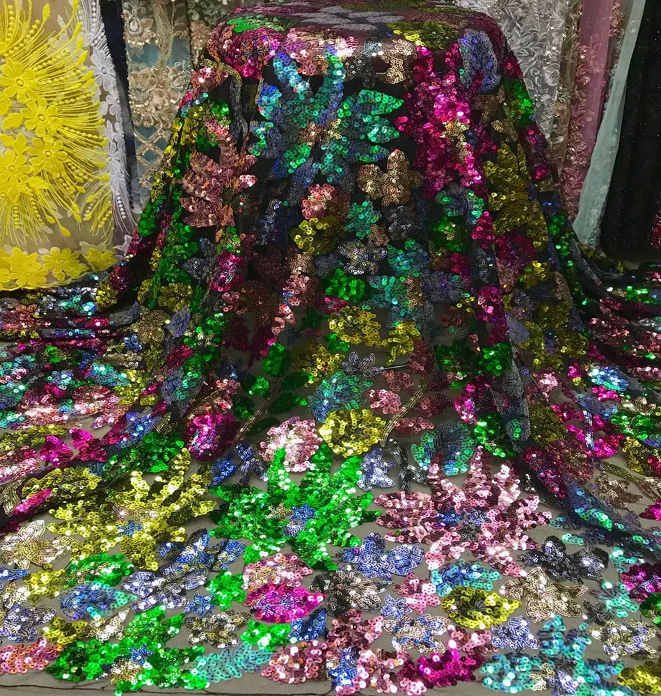 

Africa Lace Fabric High Quality French sequins Lace and beads Nigeria embroidery Lace Fabric Used for women Wedding dress TS8636