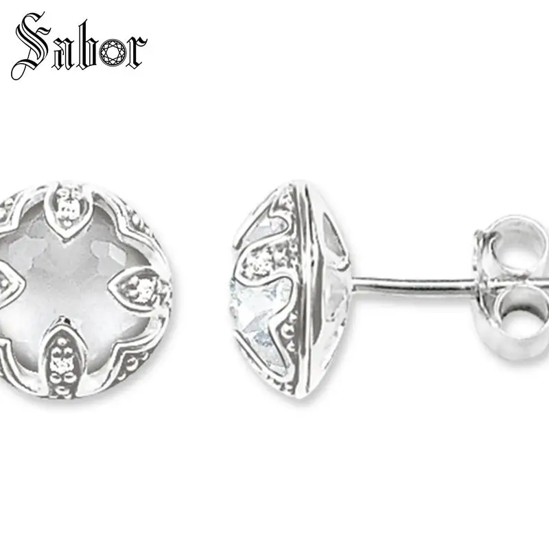 Женские серьги-гвоздики серебристого цвета с фианитом | Украшения и аксессуары