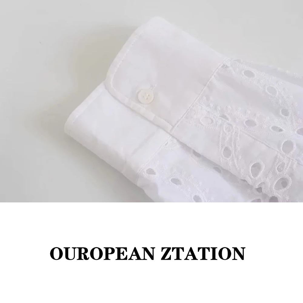 

Women 2021 Fashion Hollow Out Embroidery Loose White Blouses Vintage Long Sleeve Button-up Female Shirts Chic Tops