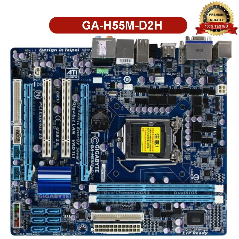 Для GIGABYTE GA H55M D2H материнская плата H55 Socket LGA 1156 i3 i5 i7 DDR3 16G Micro ATX оригинальная б/у