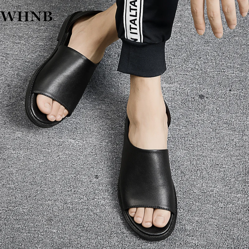 

WHNB Summer Genuine Leather Men's Sandals Casual Outdoor Beach Sandals High Quality Men shoes Classic Roman Slippers