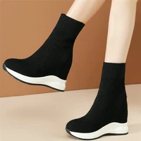 casual shoes women breathable knitting wedges high heel platform pumps shoes female round toe fashion sneakers high top trainers