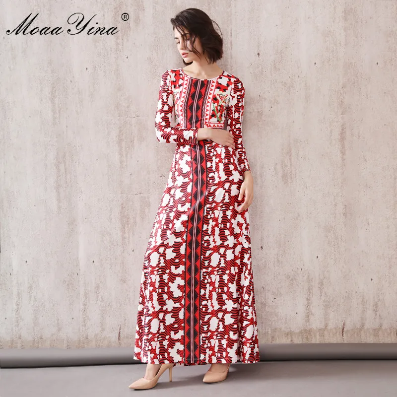 Женское дизайнерское подиумное платье MoaaYina весенне осеннее винтажное с принтом