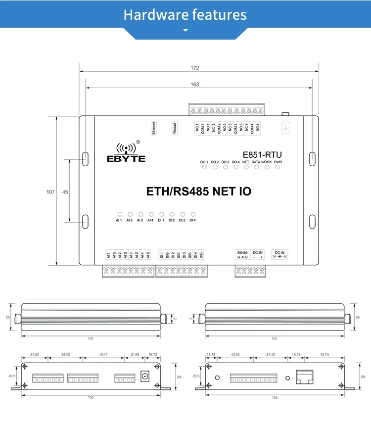 Modbus реле Modbus RTU Tcp модуль ввода-вывода с аналоговым и цифровым дисплеем модем 12-канальный сетевой ввода-вывода контроллер E851-RTU(4440-ETH