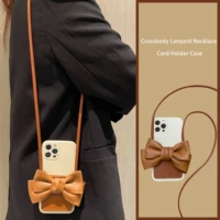 card wallet luxury leather bow crossbody strap lanyard phone case for xiaomi mi poco f3 gt 5g x3 m3 pro c3 m2 f2 x2 soft cover