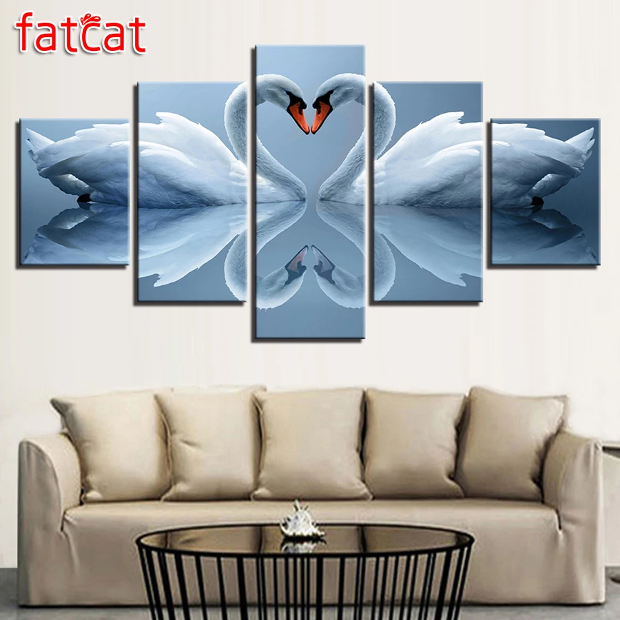

FATCAT 5 Панель Белый лебедь пары животных Diy алмазная живопись полная квадратная круглая дрель Алмазная вышивка распродажа домашний декор AE847