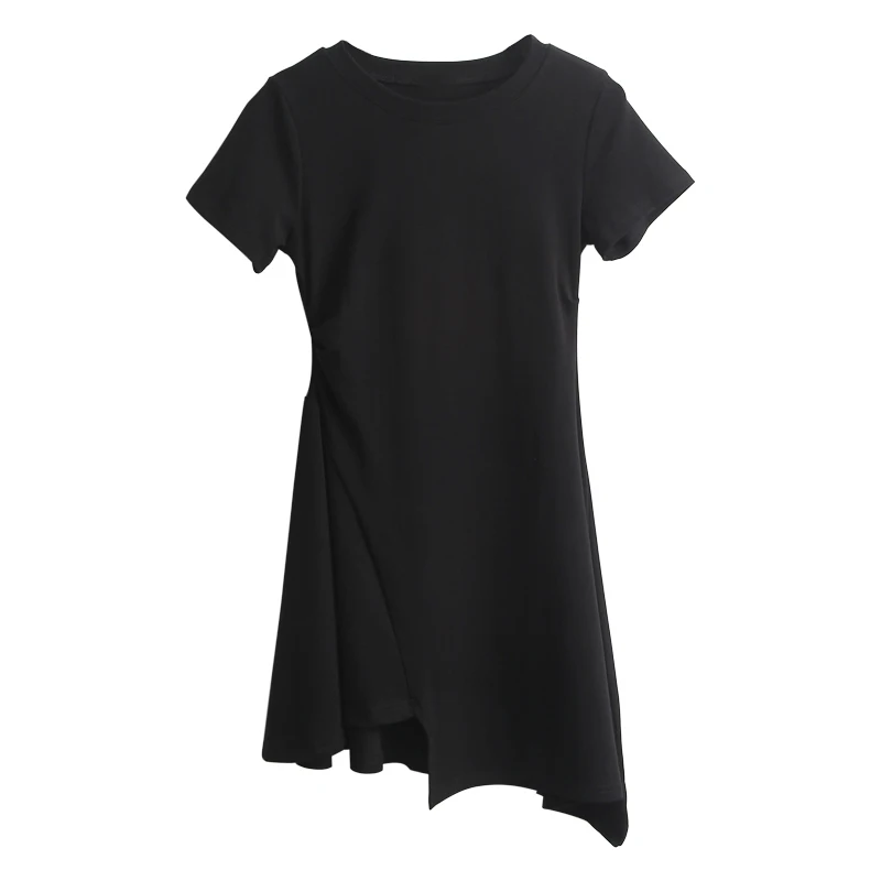 

ZOENOVA O-Neck Sexy Black Women'S Dress 2021 Summer Skiny Korean Asymmetry Design Fashion Casual Elegant Fairy Dreeses