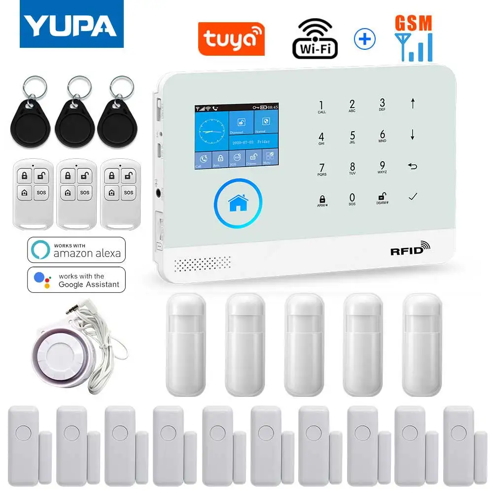 WIFI GSM Home Security Alarm System With Wireless Motion Sensor Detector Burglar Anti Theft TUYA APP Supports Alexa & Google