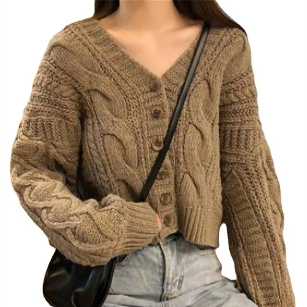 Однотонный кардиган Осенний вязаный свитер женская трикотажная одежда с длинным