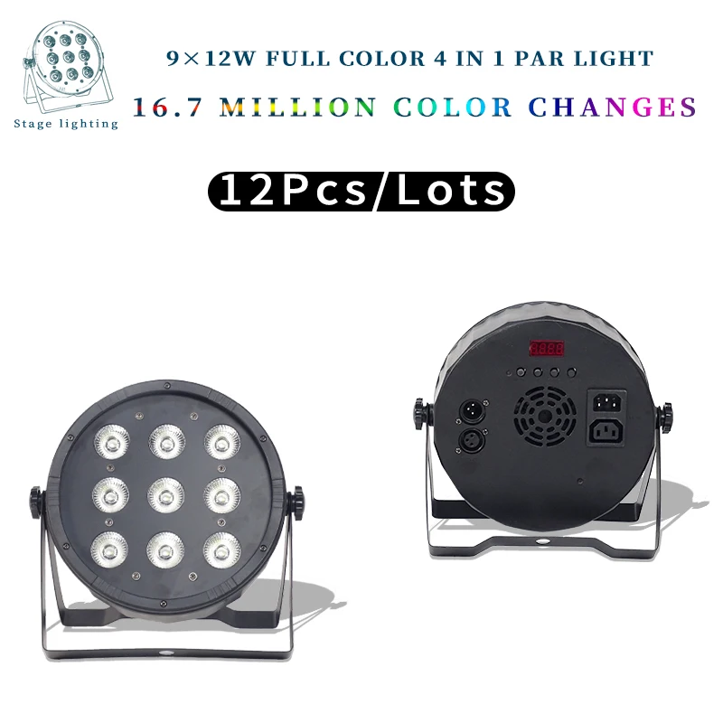 

12 шт./лот 9x12 Вт 4в1 RGBW сценический Led Par свет высокое качество DMX512 плоский Led Par свет DJ оборудование светодиодные сценические огни светодиодные ...