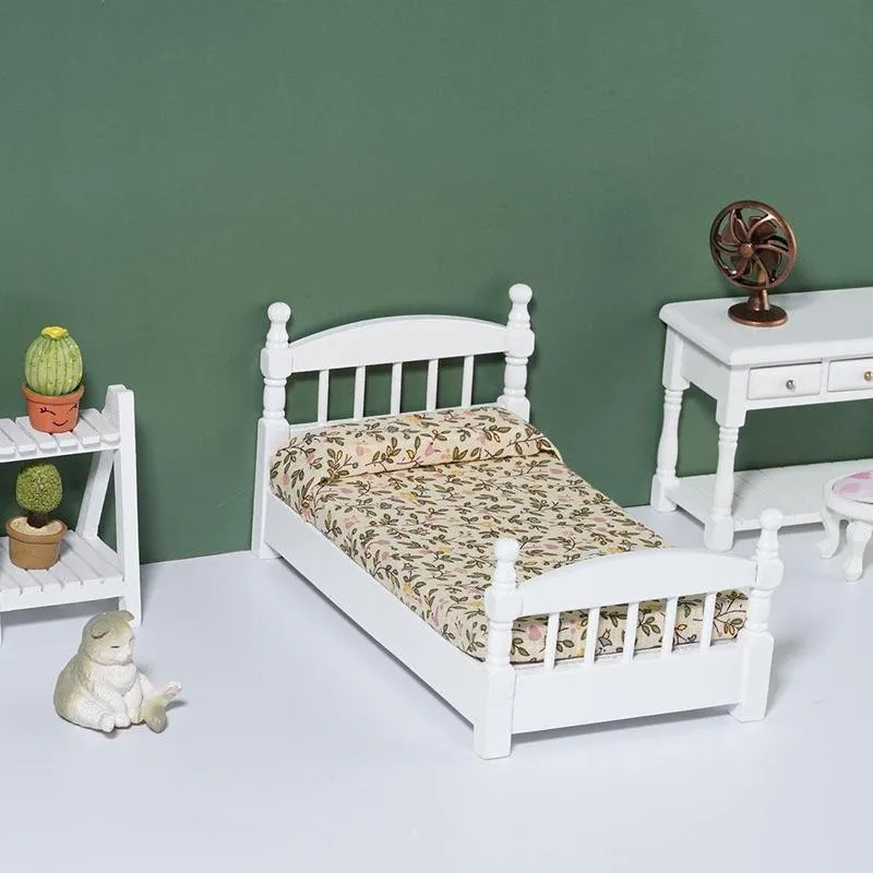 

Mini Floral Single Bed European Style 1:12 Doll House Accessories Food Pocket Furniture Simulation Toy Bedroom Miniature Pl U0O3