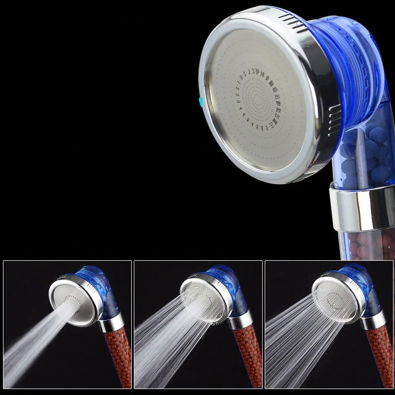 

Adjustable 1/3 high pressure mode negative ion shower head activated ceramic balls head shower energy beads