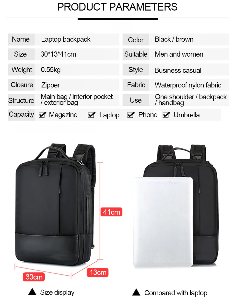 

Business Backpack Men Laptop Backpacks 15.6 Inch Waterproof Bags USB Charging Back Pack Notebook Black Travel Bagpack Designer