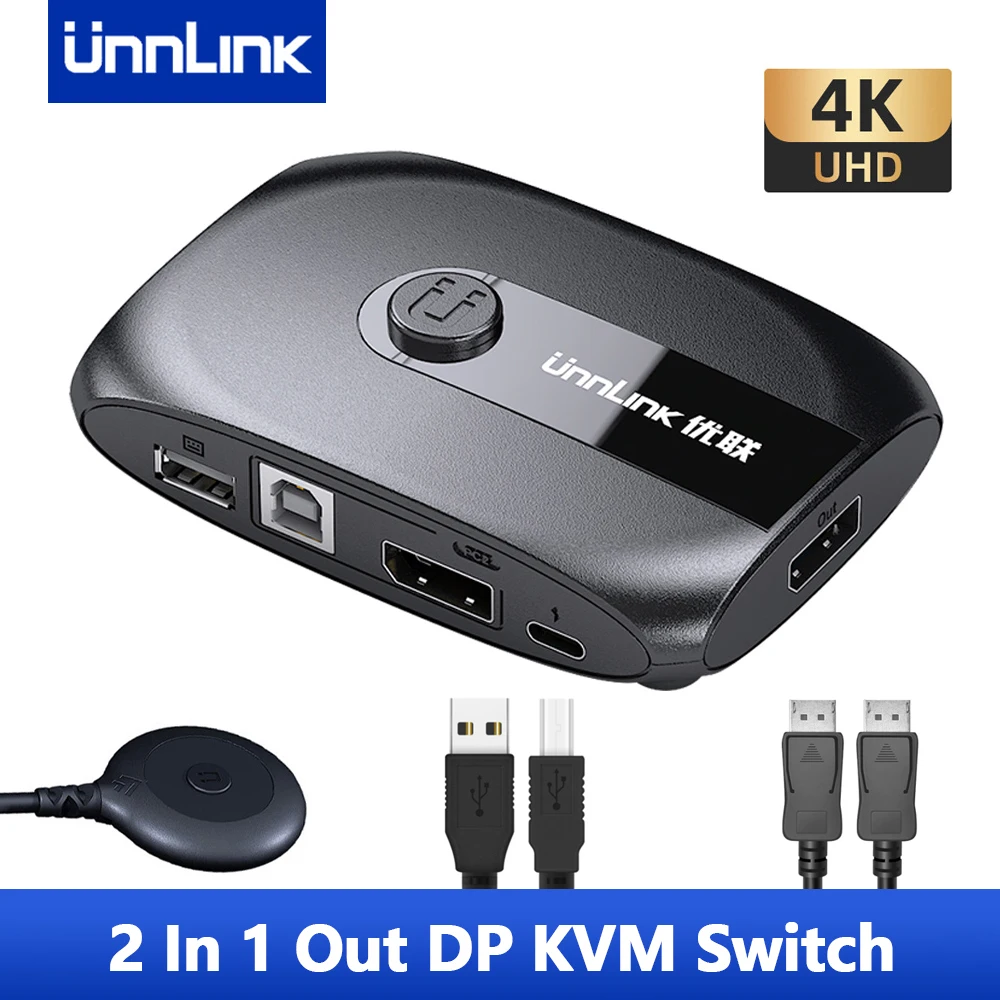 KVM-переключатель Unnlink DP 4K 60 Гц Displayport с удлинителем 2 компьютера 4 порта USB для