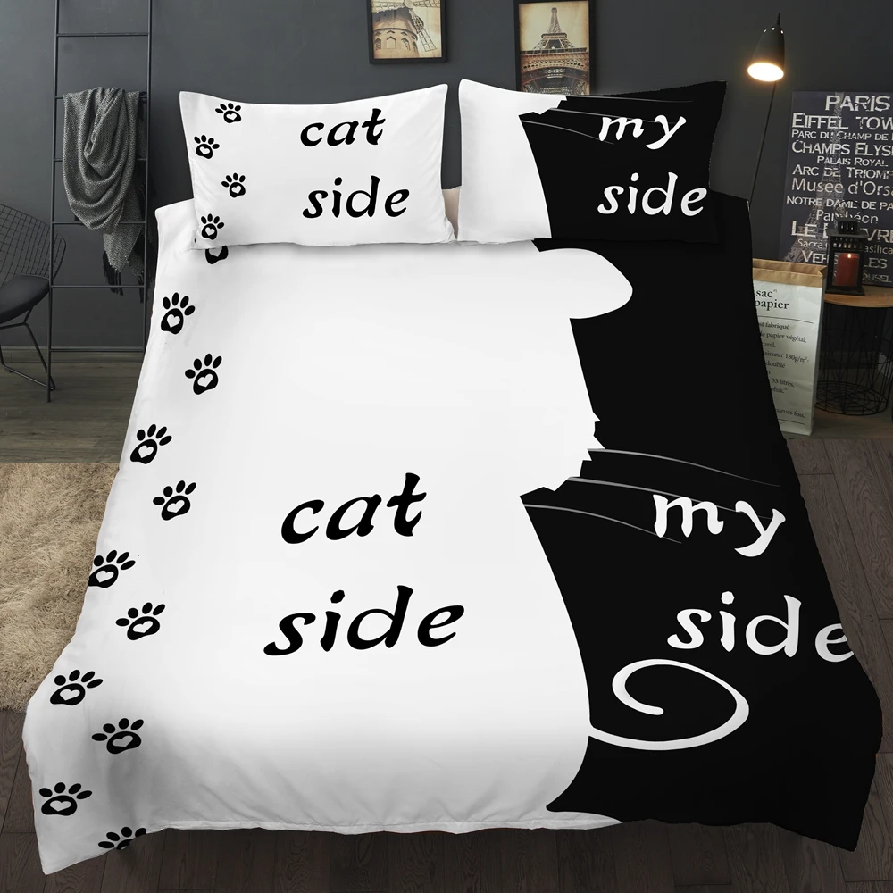 

Black And White Minimalist 3Doodle Cat Printed Bedding Set Down Comforter Pillowcase Home Textile Bedroom Home Textile Set