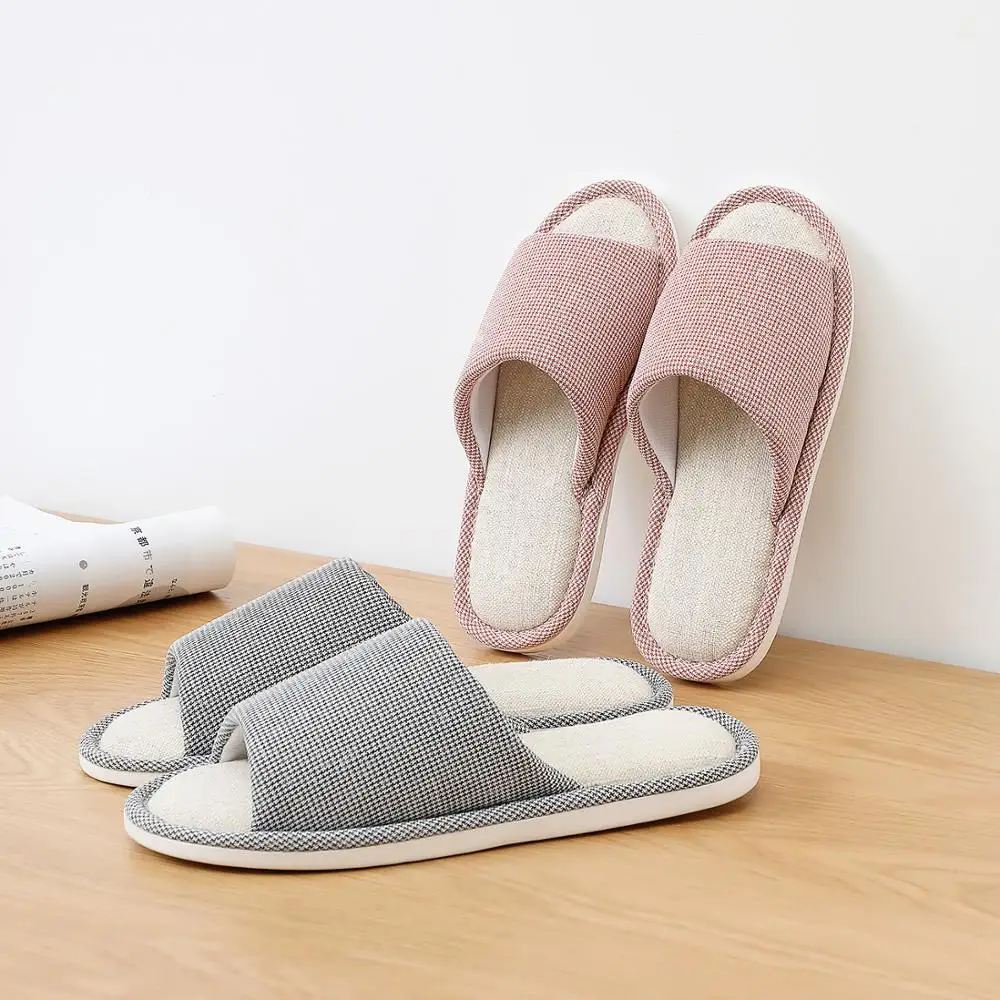 POSEE/Хлопковые и льняные тапочки Модные домашние Домашние Нескользящие с открытым