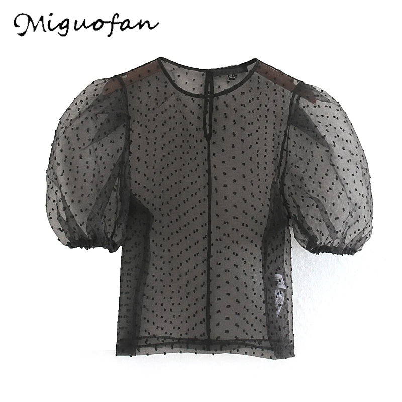 Miguofan женская блузка в горошек рубашки Готическая органза сексуальная прозрачная