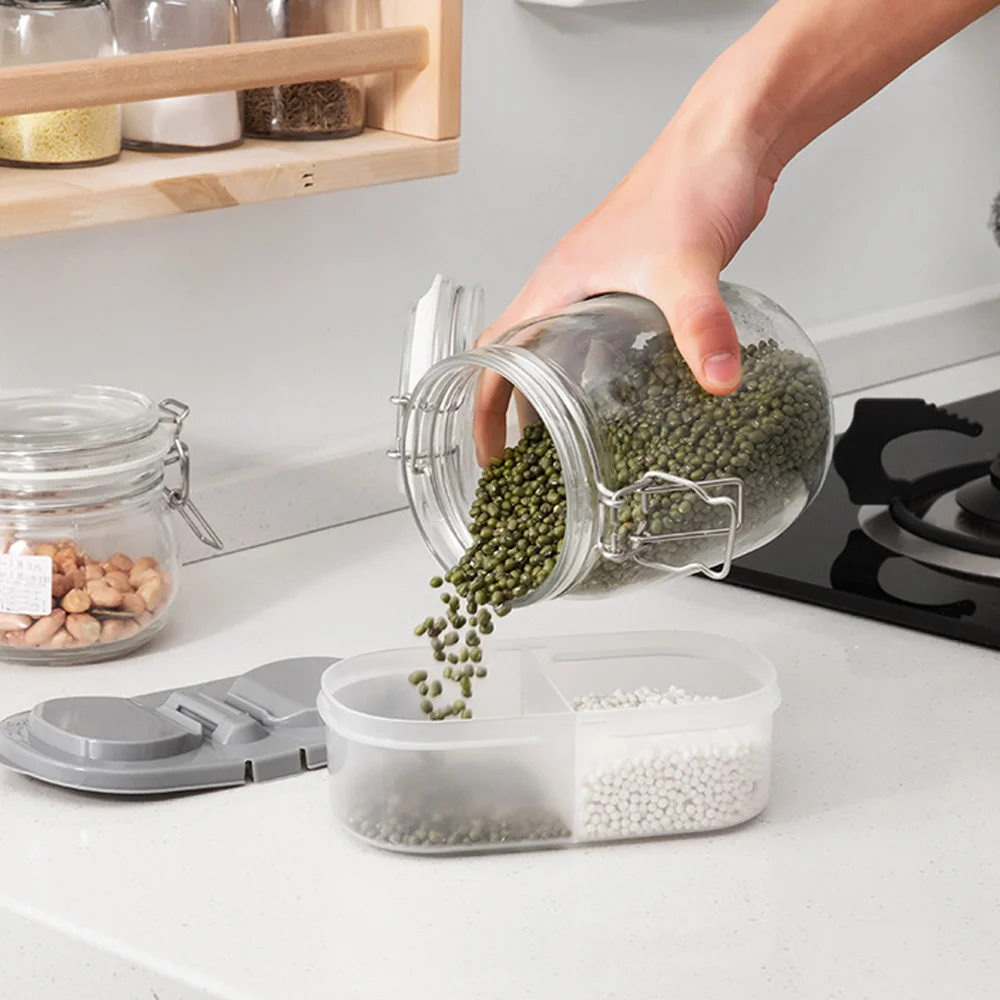 

1 PC 2 Lattices Refrigerator Food Container Fruit Rack Spacer Drawers Sealed Crisper Sort Storage Box Grains Tank Kitchen Tool