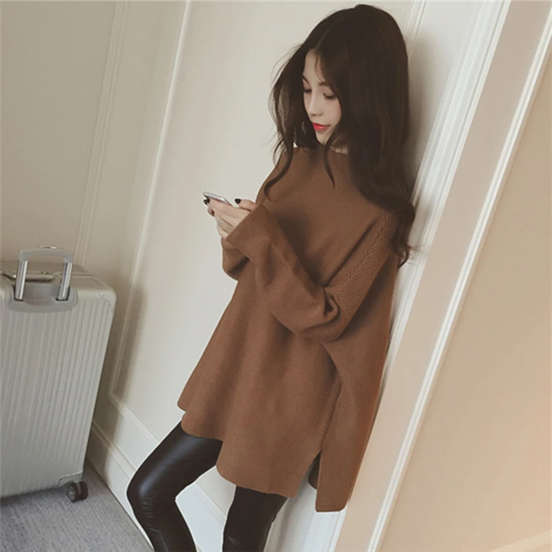 2021 женский свитер однотонный пуловер с высоким воротом полный рукав летучая мышь