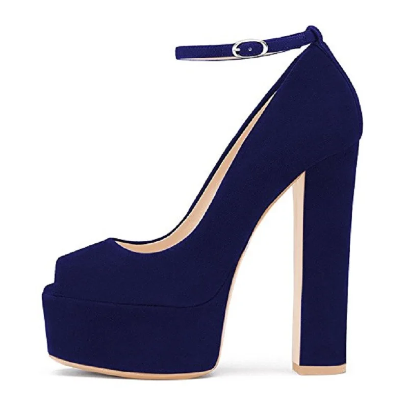 Женские туфли-лодочки на платформе с открытым носком квадратном каблуке размеры