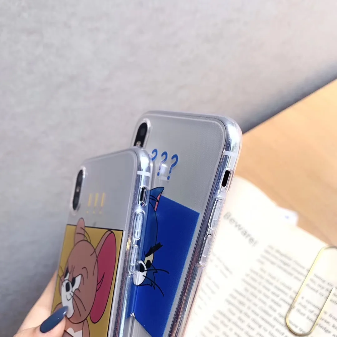 New cute cartoon funny Tom Jerry couple phone case for iPhone Xs MAX Xr X 6 6s 7 8 plus cool expression soft TPU back cover |