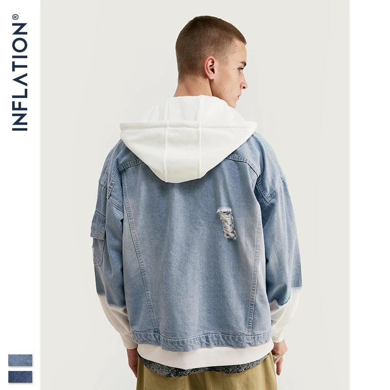 Мужская джинсовая куртка INFLATION 2020 синяя с капюшоном 2 шт./компл. одежда для осени
