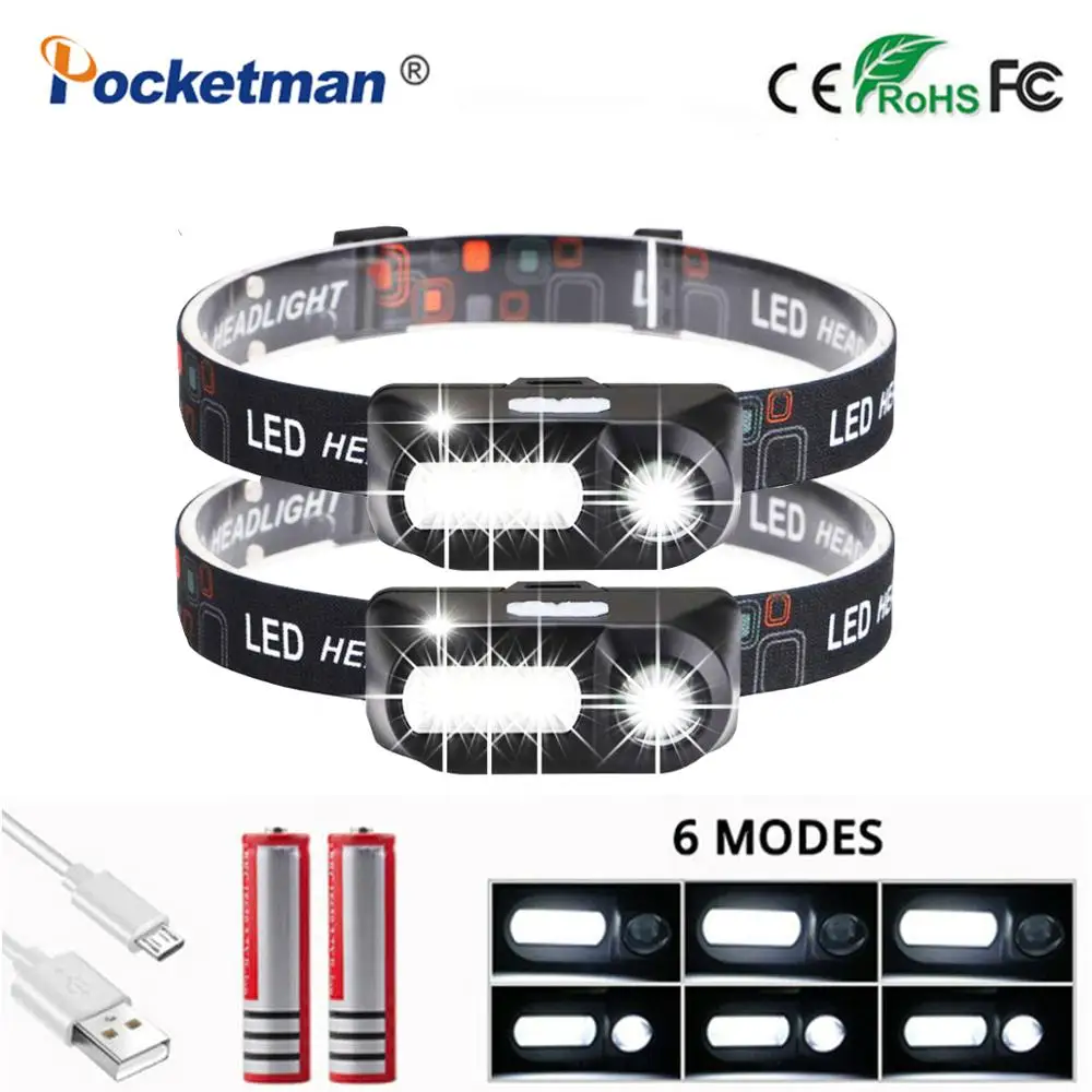 Перезаряжаемый светодиодный налобный фонарь фонарик XPE + COB для кемпинга охоты