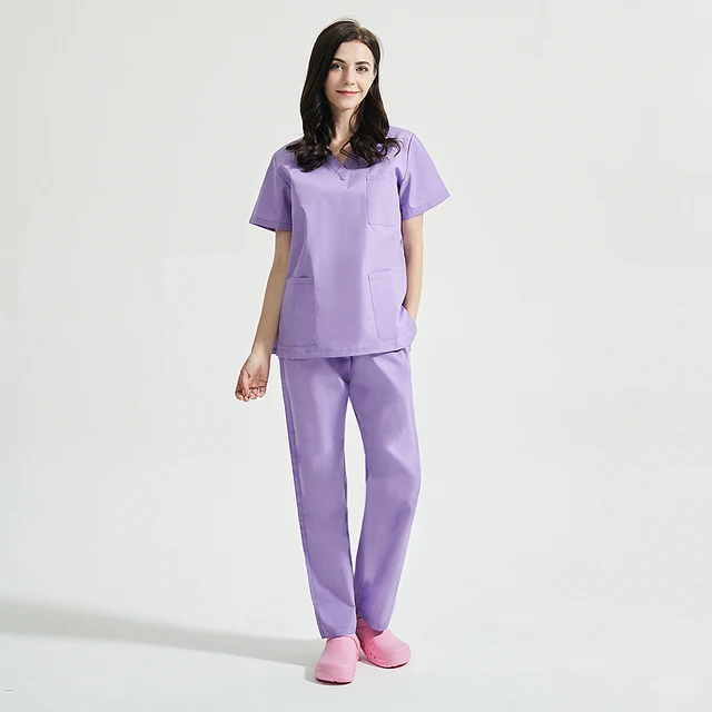 Collar Short Sleeve Scrubs Tops + Pants 
