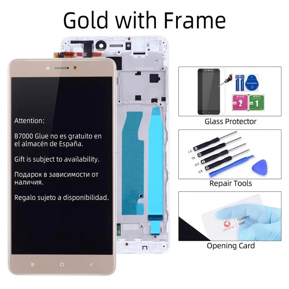 Дисплей для XIAOMI Redmi Note 4X LCD в сборе с тачскрином на рамке 5.5'' черный белый золото Snapdragon 625 - Цвет: Gold with Frame