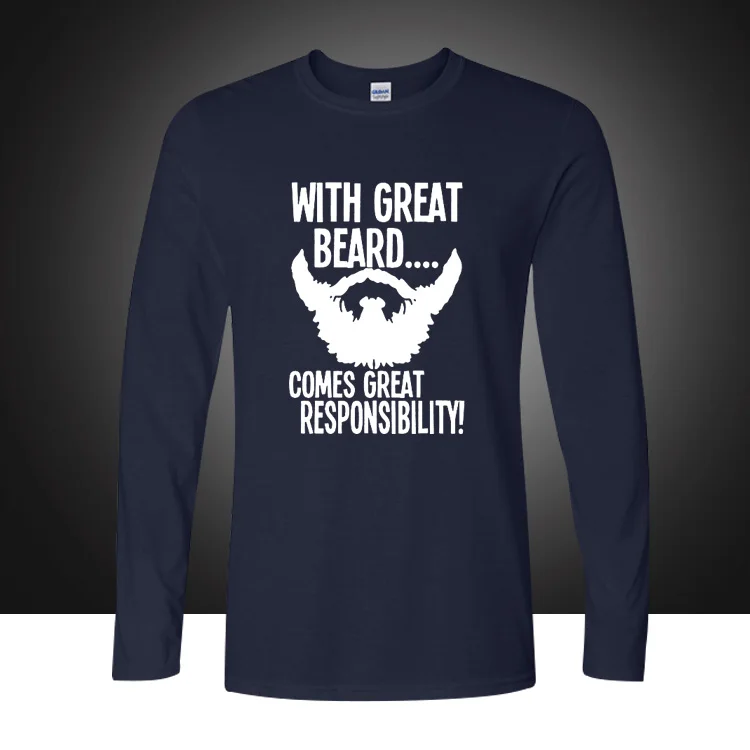 

Fathers Day Gift for Dad Long Sleeve TShirt With Great Beard Comes Great Responsibility Birthday Anniversary Tee Loose Plus Size