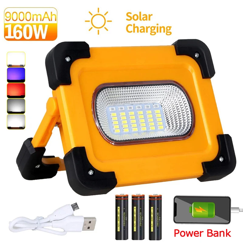 160W Портативный светодиодный рабочий светильник солнечный s 18000lm удара прожектор