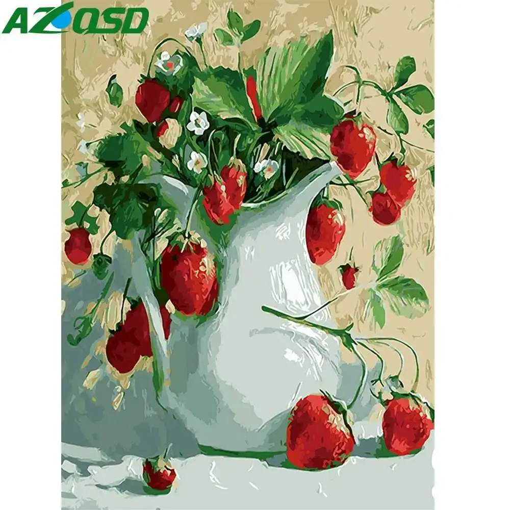 AZQSD DIY абстрактная масляная краска ing Plant по номерам Клубничная Краска Холст