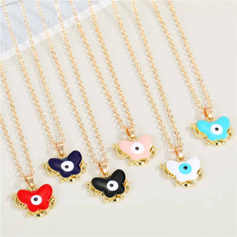 1Pcs Animal Meteor Evil Eye Necklace Female Gift Jewelry Fashion Hollow Enamel Butterfly Bear Turkey Pendant Clavicle Chain - купить по