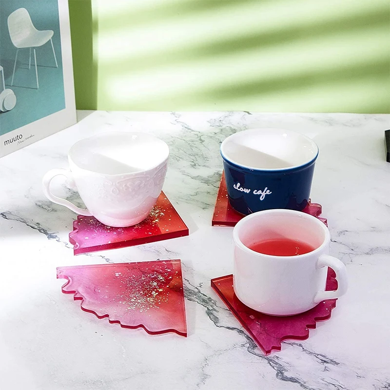 

5 Pcs DIY Coaster Silicone Mold Epoxy Resin Mold Including Round, Square, Hexagon and Irregular Shapes for Resin Casting