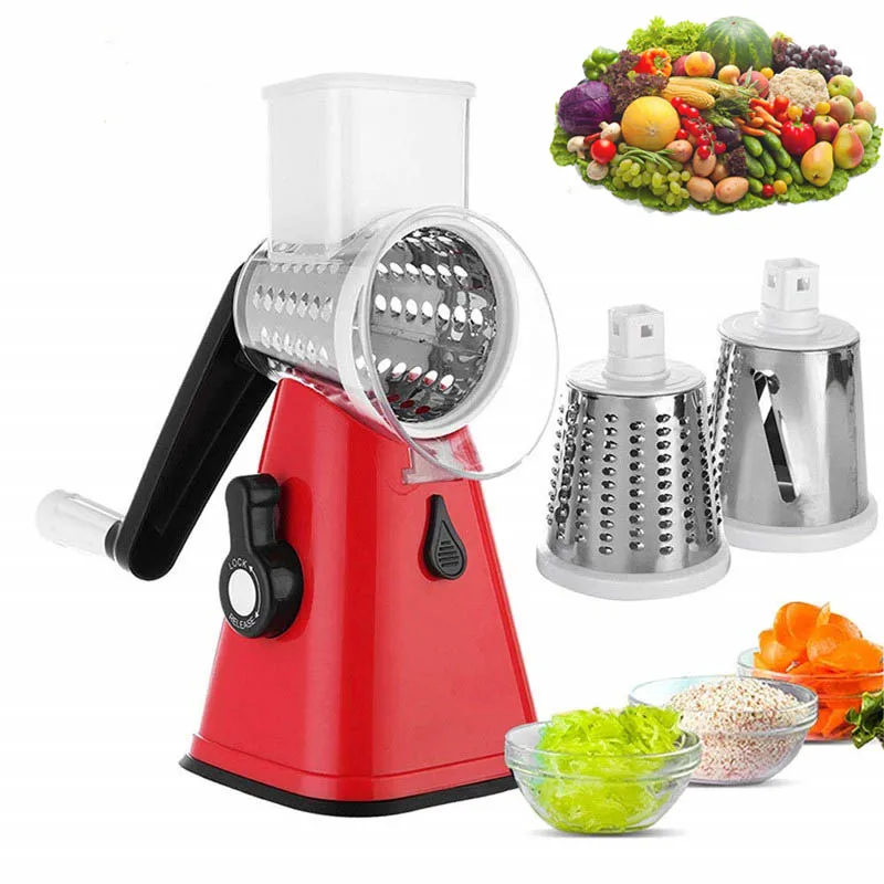 

1 set Manual Vegetable Mandoline Cutter Multifunctional Rotary Potato Cheese Slicer Grain Grinding Grinder Kitchen Tool 3 Blades