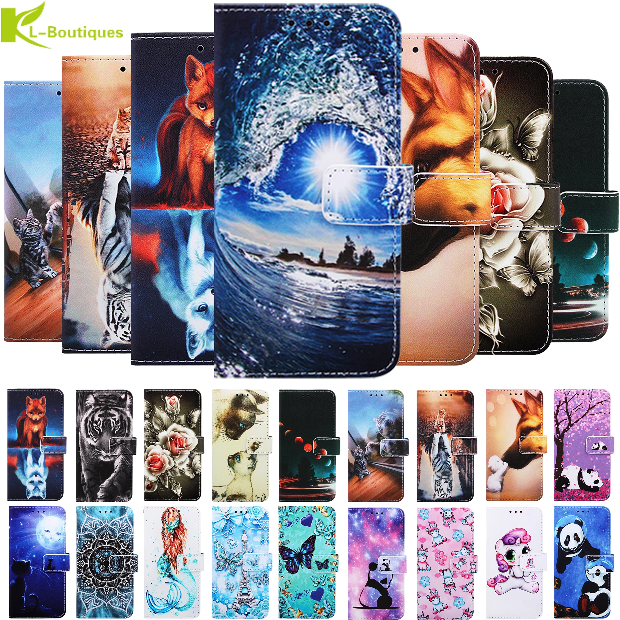 

Cute Painted case on sFor Xiaomi Redmi Note 8 7 Pro 8T 8a 7a K20 Pro Cases coque For Xiomi Mi 9T 9T Pro Card slot leather cover