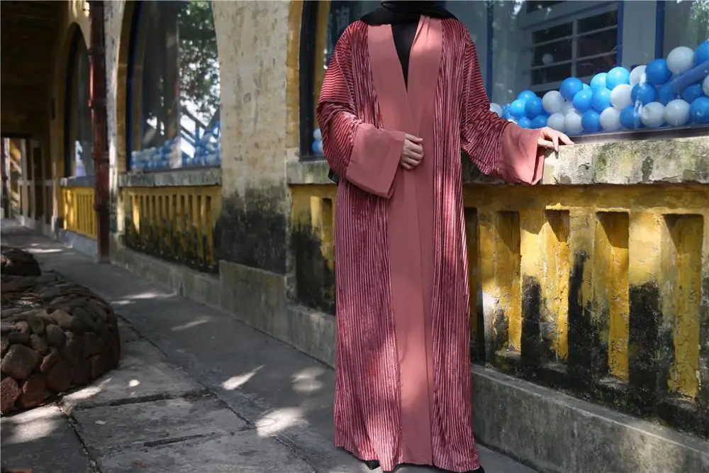 Роскошное мусульманское бархатное плиссированное платье абайя кардиган туника