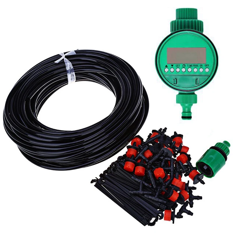 25M Diy Mini Drip Irrigation System Plant Self Automatic Watering Timer Garden Hose Kits With Adjustable Dripper