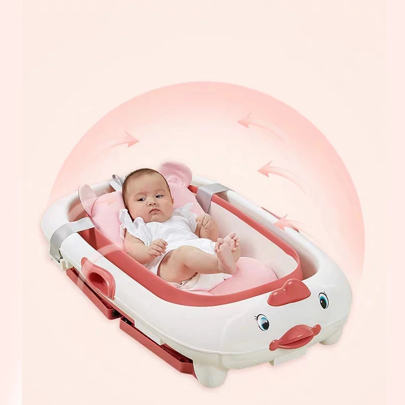 

Baby Bathtub with Detachable Bath Stool Folding Swimming Pool Duck Shape Children's Bath Barrel Baby Sit Lying for 0-15+ Baby