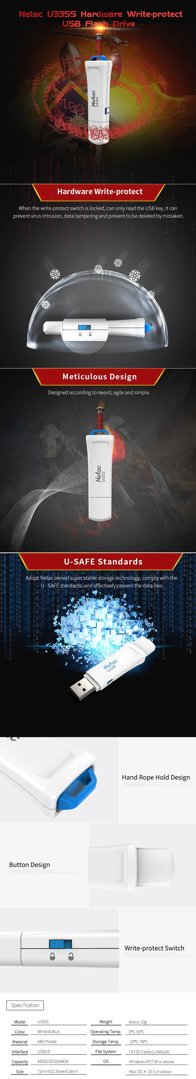 Netac Флешка 128 Гб 64 Гб защита записи зашифрованный USB флеш-накопитель 32 16 ГБ флеш-накопитель 3,0 USB флешка диск на ключе памяти для телефона
