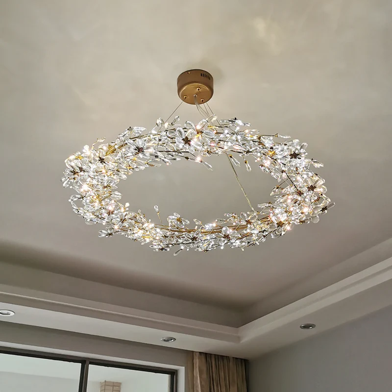 

Modern American garland crystal living room lamp firefly Nordic clothing store personalized decoration round chandelier