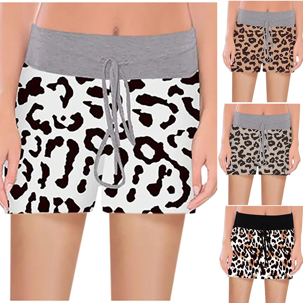 

2020 Paragraph Leopard Print Comfortable Leisure Elastic Drawstring Shorts Wide Leg shorts Women's Clothing
