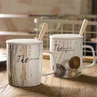 nordic cup ceramic simple creative retro home coffee cup large capacity cup couple cup with cover spoon