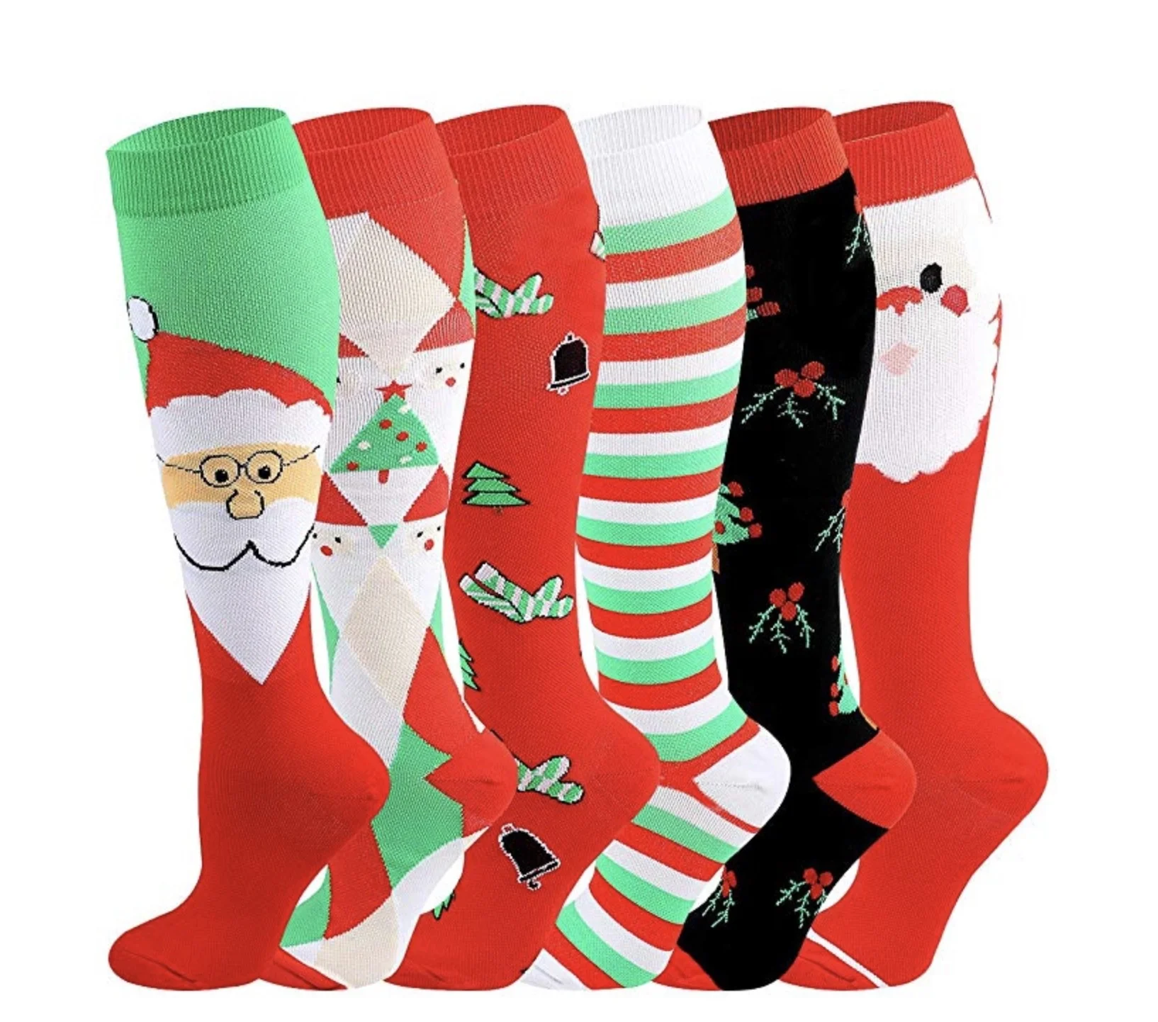 

Женские Длинные рождественские носки 3 пары, полосатые длинные чулки, рождественские украшения, высокие носки для девочек, полосатые гольфы