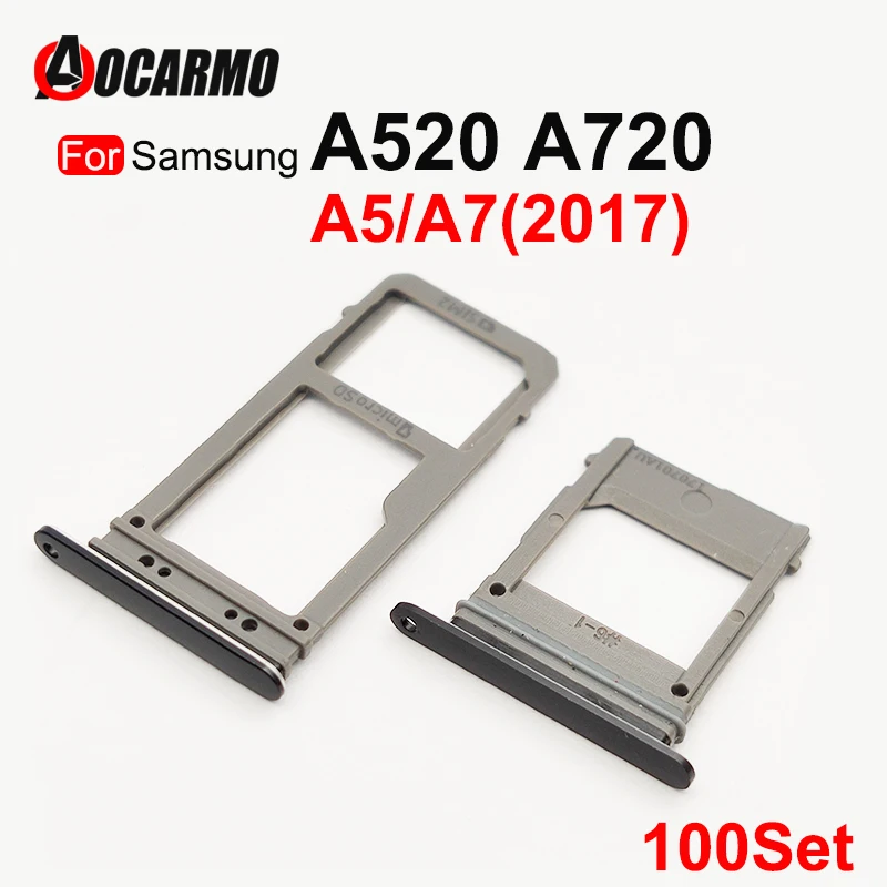 Aocarmo 100Pcs/Lot For Samsung Galaxy A5 A520 A7 A720  (2017) Dual & Single Sim Card MicroSD Holder Nano Sim Card Tray Slot