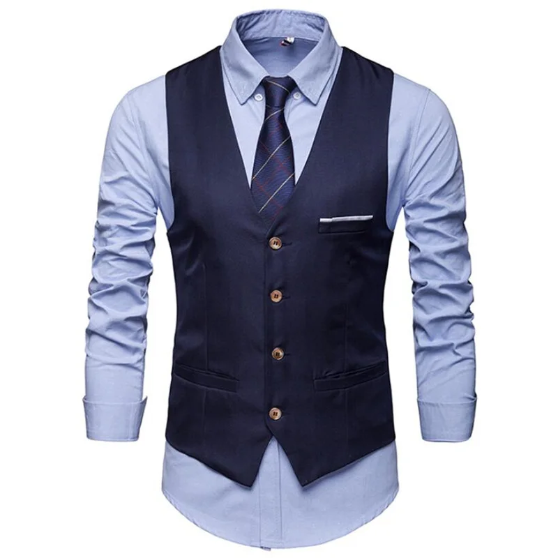 

2021 Brand clothing Men High Quality pure cotton Business Blazers vest/Male slim fit Pure color Fashion leisure suit Vest S-5XL